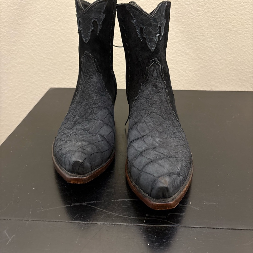 Designer Men's Navy Blue ankle zip Ostrich and Suede Western Boots